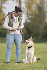 woman and Shepherd-Husky