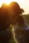 woman and German-Sheeppoodle-Border-Collie