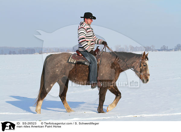 Mann reitet American Paint Horse / man rides American Paint Horse / SS-26523