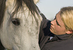 woman and Andalusian horse