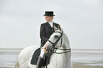 woman rides Andalusian horse