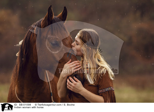 Indianerin mit Pferd / Indian woman with horse / SB-01098