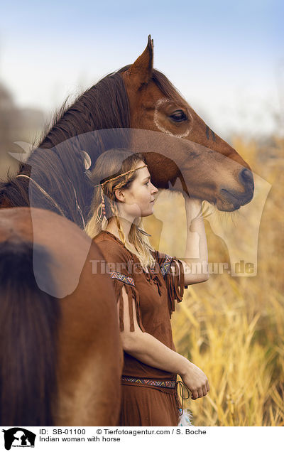 Indianerin mit Pferd / Indian woman with horse / SB-01100