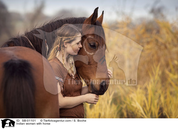 Indianerin mit Pferd / Indian woman with horse / SB-01101