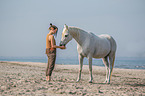 woman and arabian horse