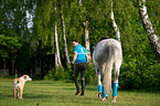 woman with horse and dog