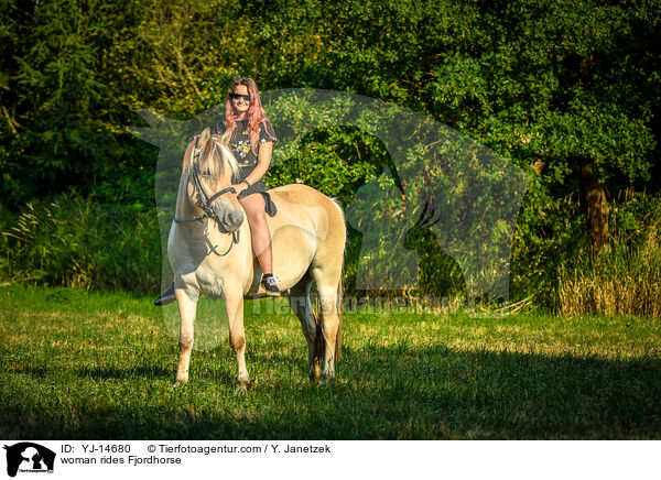 woman rides Fjordhorse / YJ-14680