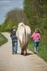 kids and Fjord horse