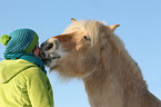 human and Fjord horse