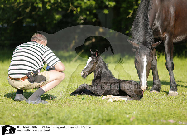 Mann mit neugeborenem Fohlen / man with newborn foal / RR-61699