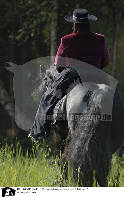 junge Frau reitet in Tracht auf Friesen / riding woman / AP-01874