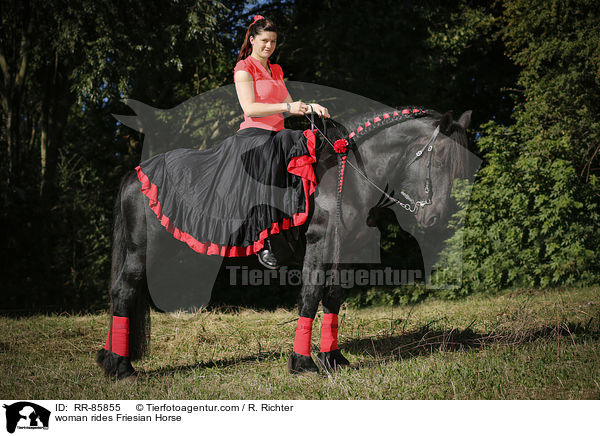 Frau reitet Friese / woman rides Friesian Horse / RR-85855
