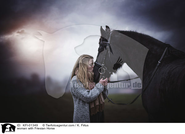 Frau mit Friese / woman with Friesian Horse / KFI-01349