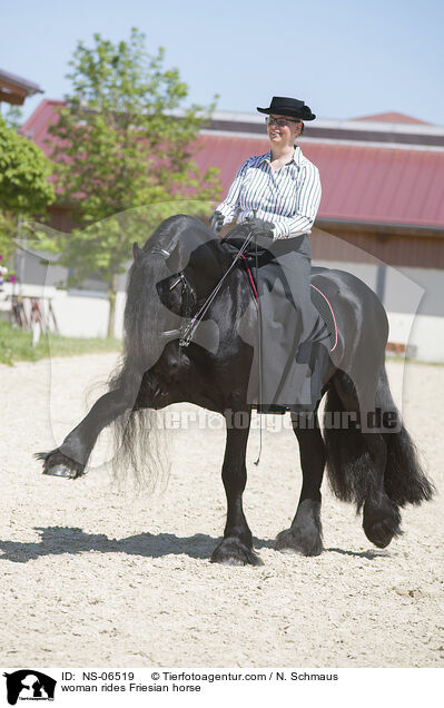 Frau reitet Friese / woman rides Friesian horse / NS-06519