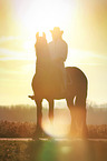 man rides Frisian horse