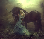 young woman and Frisian horse