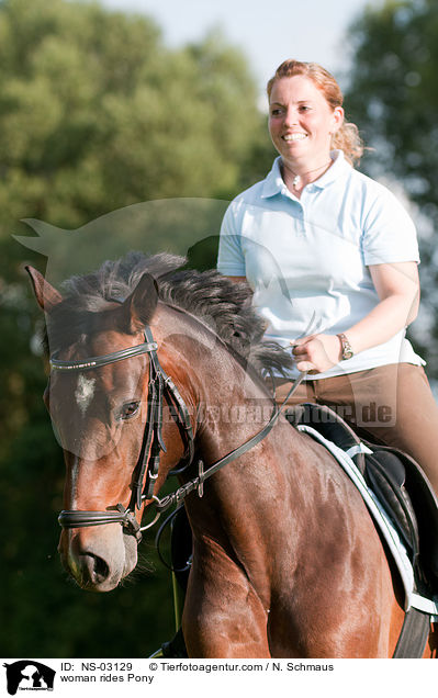 Frau reitet Deutsches Reitpony / woman rides Pony / NS-03129