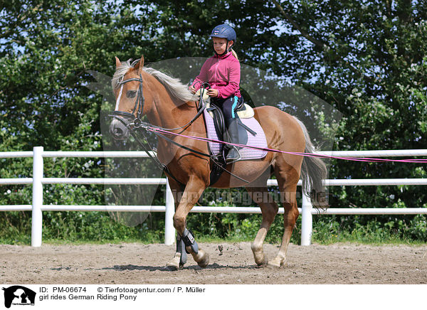 Mdchen reitet Deutsches Reitpony / girl rides German Riding Pony / PM-06674
