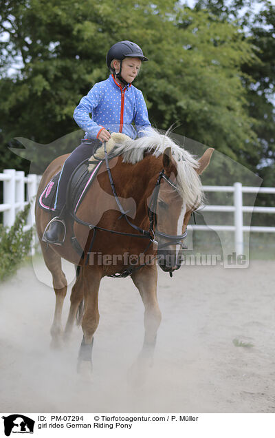 Mdchen reitet Deutsches Reitpony / girl rides German Riding Pony / PM-07294