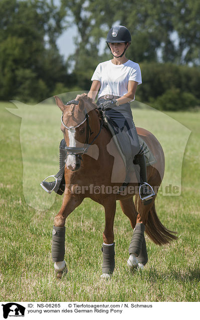 junge Frau reitet Deutsches Reitpony / young woman rides German Riding Pony / NS-06265
