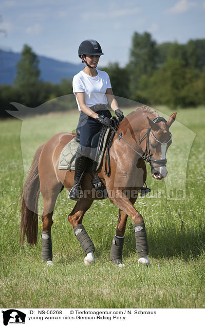 junge Frau reitet Deutsches Reitpony / young woman rides German Riding Pony / NS-06268