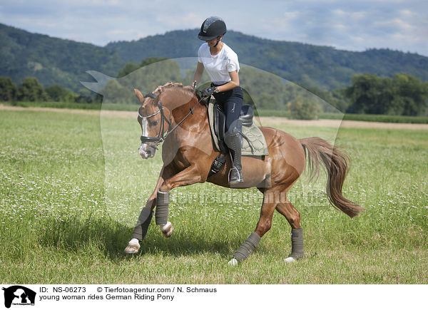 junge Frau reitet Deutsches Reitpony / young woman rides German Riding Pony / NS-06273