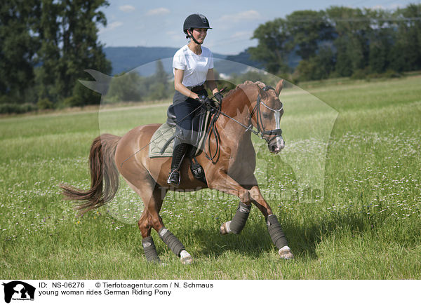 junge Frau reitet Deutsches Reitpony / young woman rides German Riding Pony / NS-06276