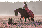 woman, dog and German Sport Horse