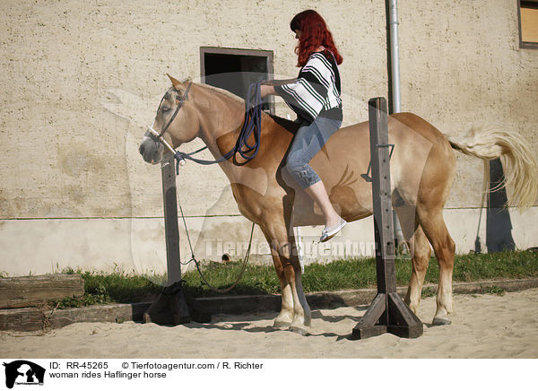 Frau reitet Haflinger / woman rides Haflinger horse / RR-45265