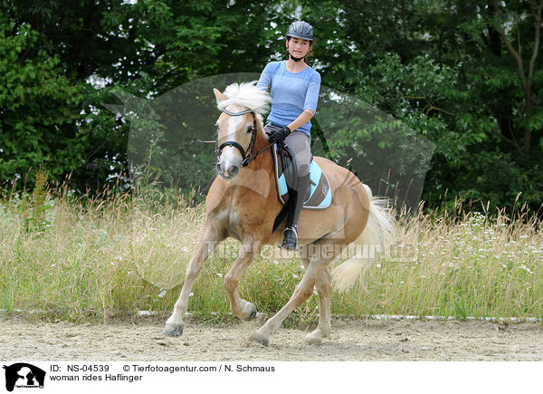 Frau reitet Haflinger / woman rides Haflinger / NS-04539