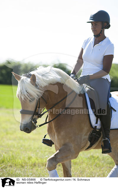 Frau reitet Haflinger / woman rides Haflinger / NS-05866