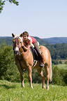 woman rides Haflinger horse