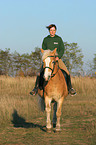 woman rides haflinger horse