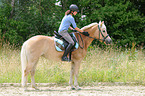 woman rides Haflinger