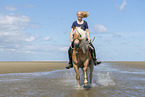 woman rides Haflinger Horse