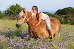 woman rides Haflinger horse