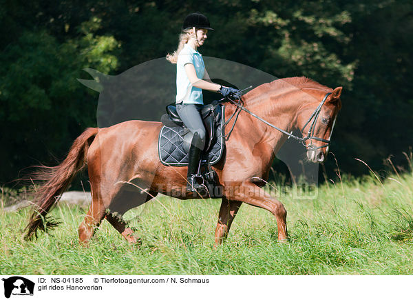Mdchen reitet Hannoveraner / girl rides Hanoverian / NS-04185