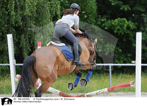 Frau reitet Hannoveraner / woman rides Hanoverian / NS-04565