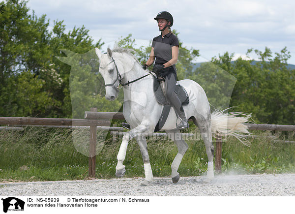 Frau reitet Hannoveraner / woman rides Hanoverian Horse / NS-05939