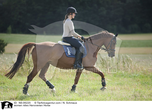 Frau reitet Hannoveraner / woman rides Hanoverian Horse / NS-06220