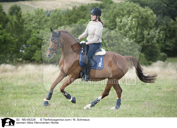 Frau reitet Hannoveraner / woman rides Hanoverian Horse / NS-06228