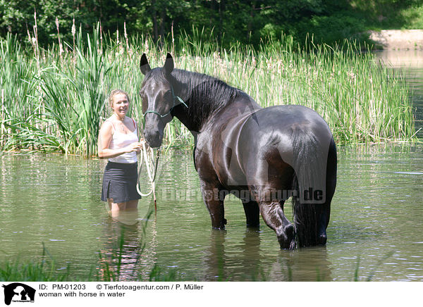 Frau mit Pferd im Wasser / woman with horse in water / PM-01203
