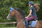 young woman rides Holstein Horse