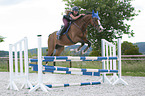 young woman rides Holstein Horse