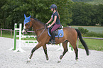 young woman rides Holstein Horse