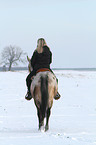 woman rides crossbreed