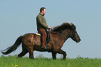 man rides Icelandic horse