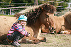 child and Icelandic horses