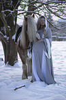 woman with Irish Tinker in winter