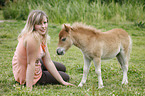 woman and Miniature Shetland Pony foal